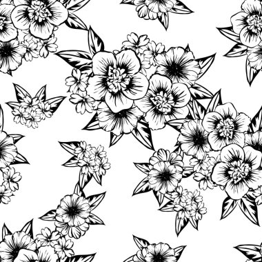 Sorunsuz vintage tarzı çiçek deseni. Kontur çiçek öğeleri