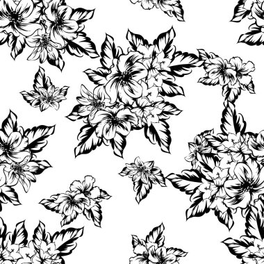 Sorunsuz vintage tarzı çiçek deseni. Kontur çiçek öğeleri