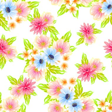 Sorunsuz vintage tarzı çiçek deseni. Renkli çiçek öğeleri