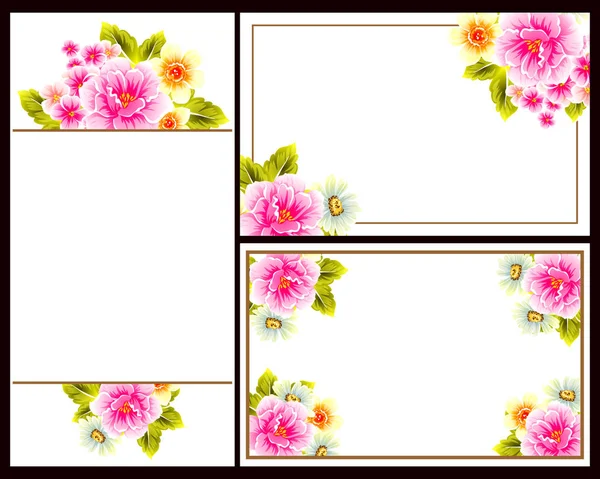 Conjunto Tarjetas Boda Flores Estilo Vintage Elementos Florales Color — Vector de stock