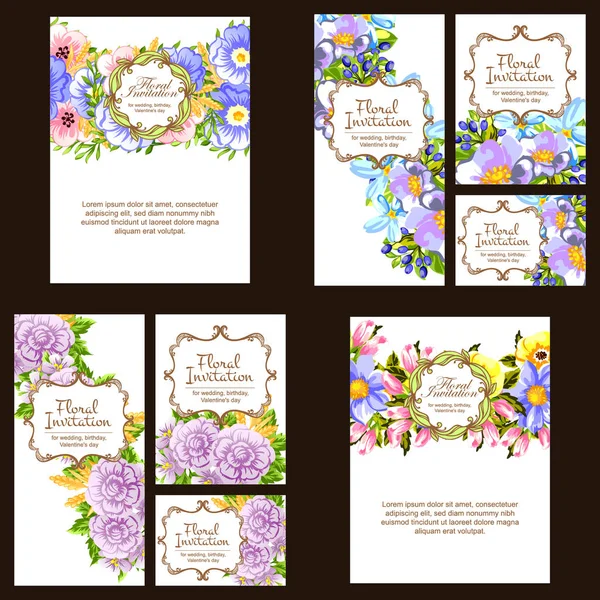 Style Vintage Cartes Mariage Fleurs Ensemble Éléments Floraux Couleur — Image vectorielle