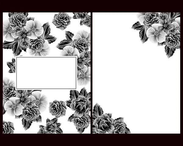 Vintage Stil Blomma Bröllop Kort Set Blommiga Element Och Ramar — Stock vektor