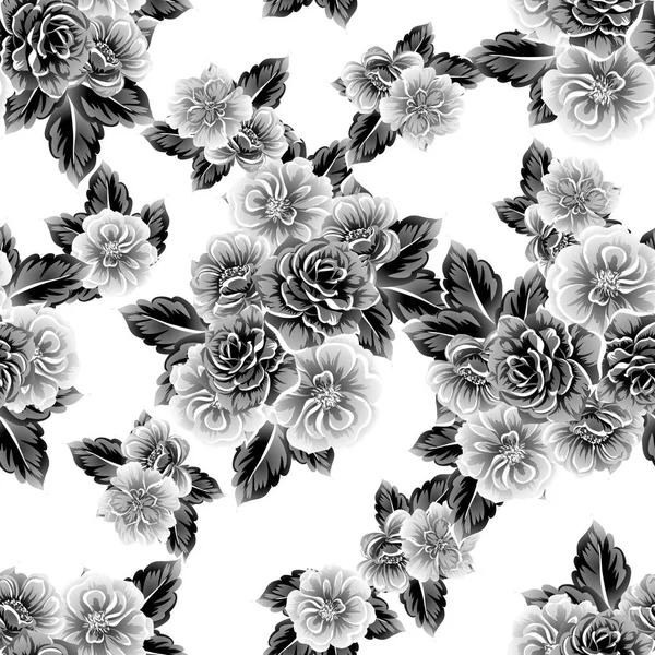 Modèle Fleur Style Vintage Sans Couture Éléments Floraux Dans Contour — Image vectorielle