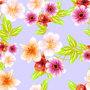 Sorunsuz vintage tarzı çiçek deseni. Renkli çiçek öğeleri