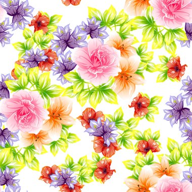 Sorunsuz vintage tarzı çiçek deseni. Renkli çiçek öğeleri