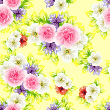 Sorunsuz vintage tarzı çiçek deseni. Renkli çiçek öğeleri