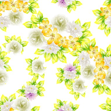 Sorunsuz vintage tarzı çiçek deseni. Renkli çiçek öğeleri