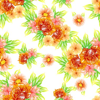 Sorunsuz vintage tarzı çiçek deseni. Renkli çiçek öğeleri