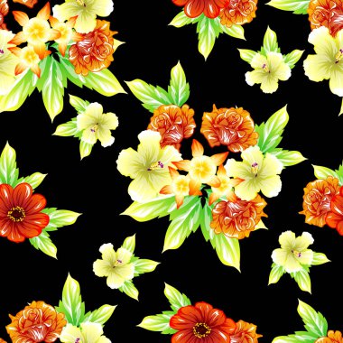 Sorunsuz vintage tarzı çiçek deseni. Renkli çiçek öğeleri