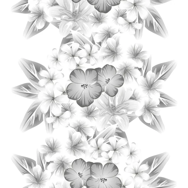 Seamless Vintage Style Flower Pattern Floral Elements Contour — Stock Vector