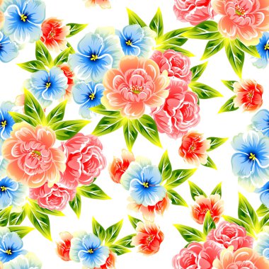 Sorunsuz vintage tarzı çiçek deseni. Renkli çiçek öğeleri