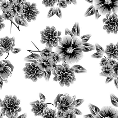 Sorunsuz vintage tarzı çiçek deseni. Kontur çiçek öğeleri