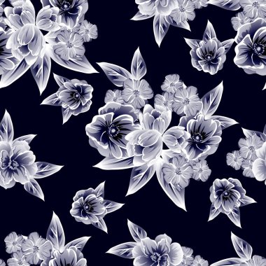 Sorunsuz vintage tarzı çiçek deseni. Kontur çiçek öğeleri