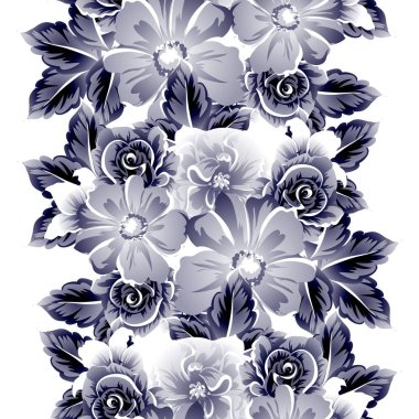 Sorunsuz vintage tarzı çiçek deseni. Kontur çiçek öğeleri