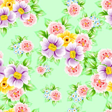 Sorunsuz vintage tarzı çiçek deseni. Renkli çiçek öğeleri