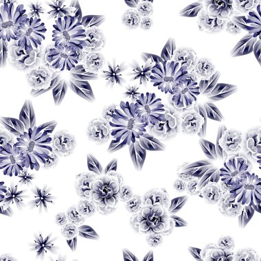 Sorunsuz vintage tarzı çiçek deseni. Kontur çiçek öğeleri