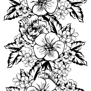 Sorunsuz vintage tarzı çiçek deseni. Kontur çiçek öğeleri
