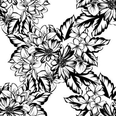 Sorunsuz vintage tarzı çiçek deseni. Kontur çiçek öğeleri