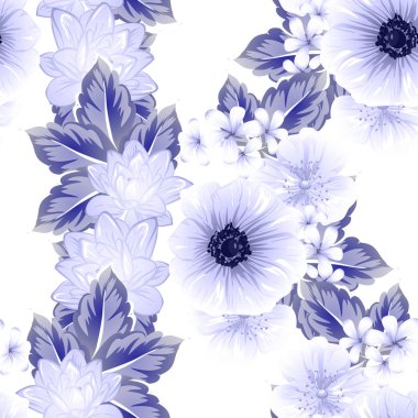 Sorunsuz vintage tarzı çiçek deseni. Kontur çiçek öğeleri