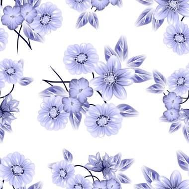 Sorunsuz vintage tarzı çiçek deseni. Kontur çiçek öğeleri