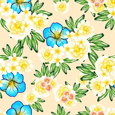 Sorunsuz vintage tarzı çiçek deseni. Renkli çiçek öğeleri