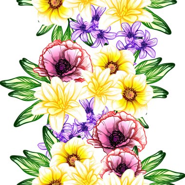 Sorunsuz vintage tarzı çiçek deseni. Renkli çiçek öğeleri