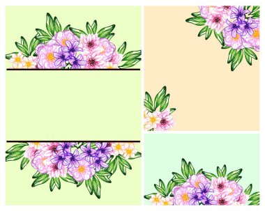 Klasik çiçek düğün kartları seti. Çiçek renginde elementler