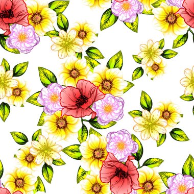 Sorunsuz vintage tarzı çiçek deseni. Renkli çiçek öğeleri