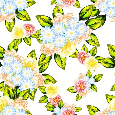 Sorunsuz vintage tarzı çiçek deseni. Renkli çiçek öğeleri