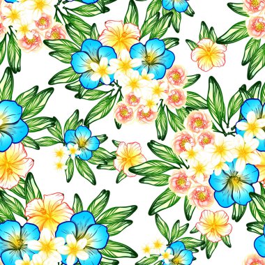 Sorunsuz vintage tarzı çiçek deseni. Renkli çiçek öğeleri