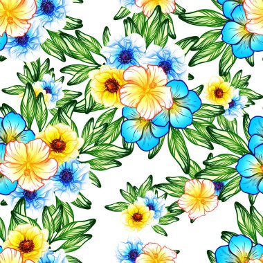 Sorunsuz vintage tarzı çiçek deseni. Renkli çiçek öğeleri