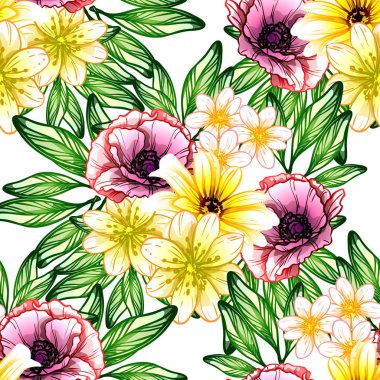 Sorunsuz vintage tarzı çiçek deseni. Renkli çiçek öğeleri