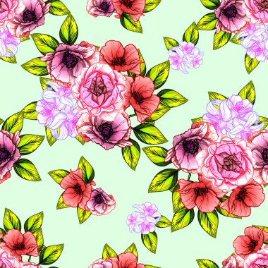 Sorunsuz vintage tarzı çiçek deseni. Renkli çiçek öğeleri