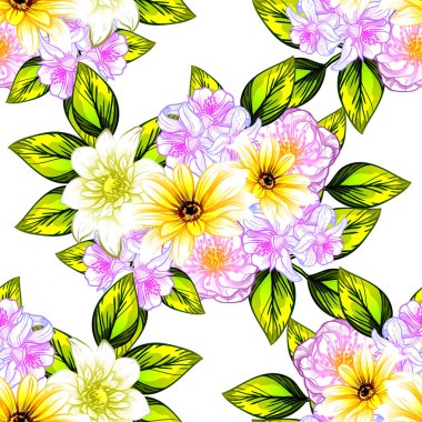 Sorunsuz vintage tarzı çiçek deseni. Renkli çiçek öğeleri