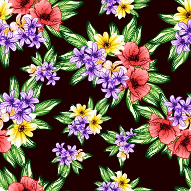 Sorunsuz vintage tarzı çiçek deseni. Renkli çiçek öğeleri