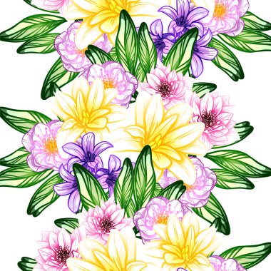 Sorunsuz vintage tarzı çiçek deseni. Renkli çiçek öğeleri