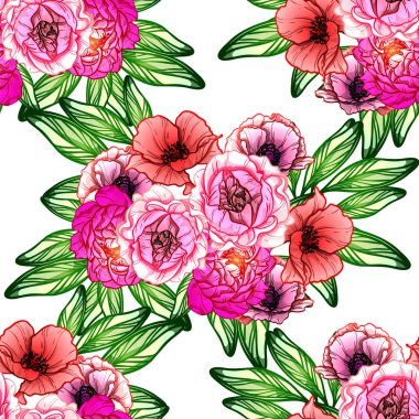 Sorunsuz vintage tarzı çiçek deseni. Renkli çiçek öğeleri
