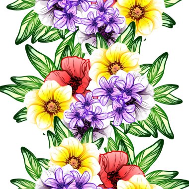 Sorunsuz vintage tarzı çiçek deseni. Renkli çiçek öğeleri