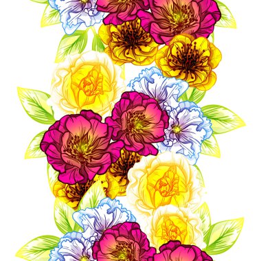 Sorunsuz vintage tarzı çiçek deseni. Renkli çiçek öğeleri