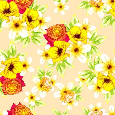 Sorunsuz vintage tarzı çiçek deseni. Renkli çiçek öğeleri