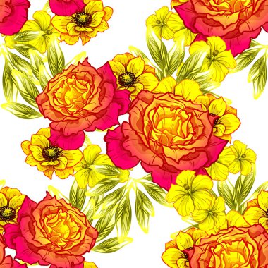 Sorunsuz vintage tarzı çiçek deseni. Renkli çiçek öğeleri