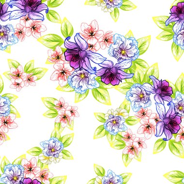 Sorunsuz vintage tarzı çiçek deseni. Renkli çiçek öğeleri