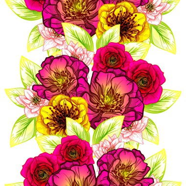 Sorunsuz vintage tarzı çiçek deseni. Renkli çiçek öğeleri