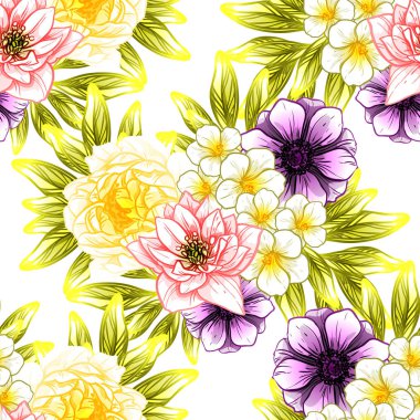 Sorunsuz vintage tarzı çiçek deseni. Renkli çiçek öğeleri