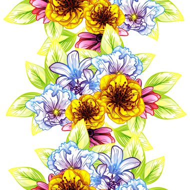 Sorunsuz vintage tarzı çiçek deseni. Renkli çiçek öğeleri