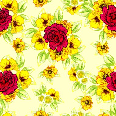 Sorunsuz vintage tarzı çiçek deseni. Renkli çiçek öğeleri