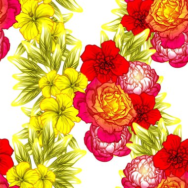 Sorunsuz vintage tarzı çiçek deseni. Renkli çiçek öğeleri