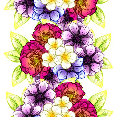 Sorunsuz vintage tarzı çiçek deseni. Renkli çiçek öğeleri