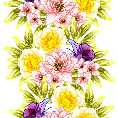 Sorunsuz vintage tarzı çiçek deseni. Renkli çiçek öğeleri