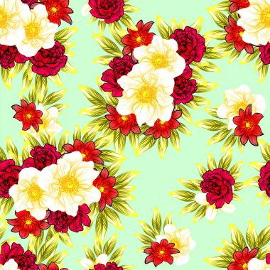 Sorunsuz vintage tarzı çiçek deseni. Renkli çiçek öğeleri